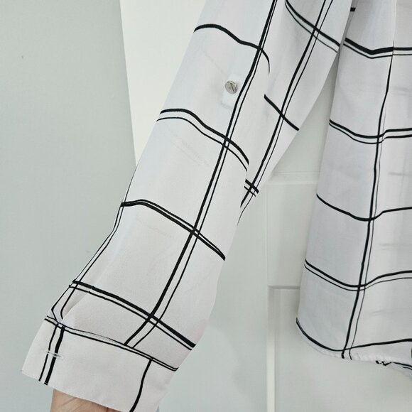 Apt 9 Women's Chiffon Button Up 3/4 Sleeve, Black & White (size small) - Picture 5 of 6